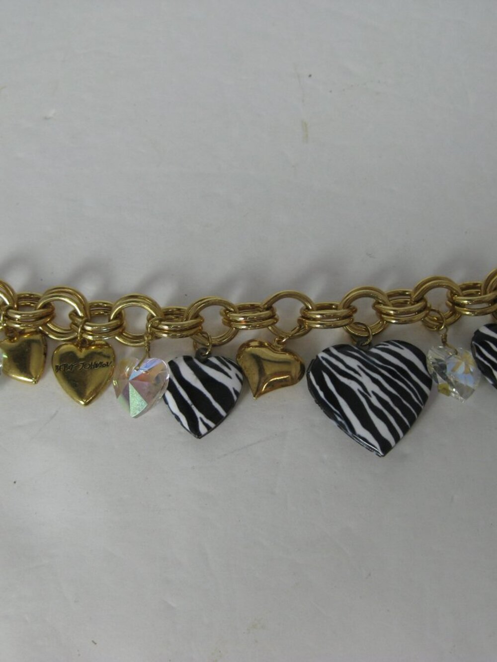 Betsey Johnson Gold Tone Heart Zebra Charm Bracelet Locket Y2K